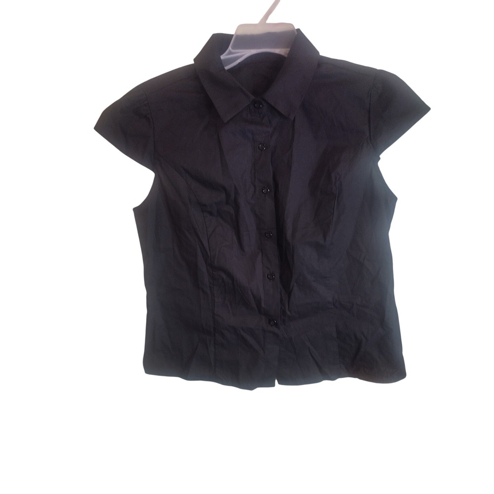 Tankaneo Womens Black Short Sleeve Button Down Shirt Cotton Blouse M M7D745
